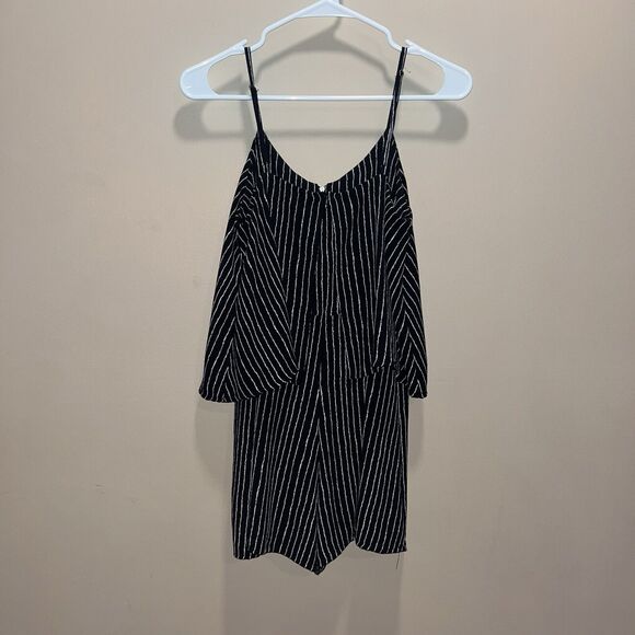 Mango Women’s Black Striped Jump Suit Romper S Shorts Zip Club Casual Fun Funky - Picture 3 of 9